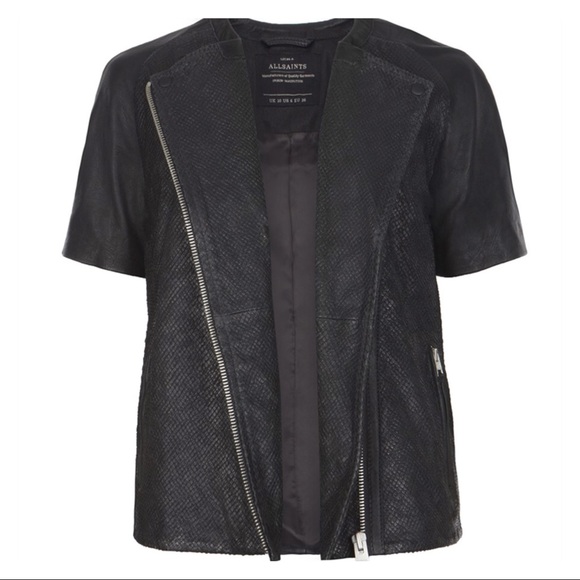 All Saints Genuine Leather Reptile Quad Biker Jacket - Picture 4 of 12